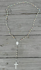 Xtra Long, Rosary Silver Necklace with Miraculous Medal Cross Multicolor Rosaries