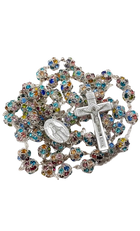 Xtra Long, Rosary Silver Necklace with Miraculous Medal Cross Multicolor Rosaries