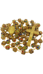Xtra Long, Rosary Gold Necklace with Miraculous Medal Cross Multicolor Rosaries